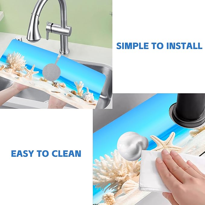 Tropical Beach Seashells Kitchen Sink Splash Guard Absorbent Fast Drying Mat