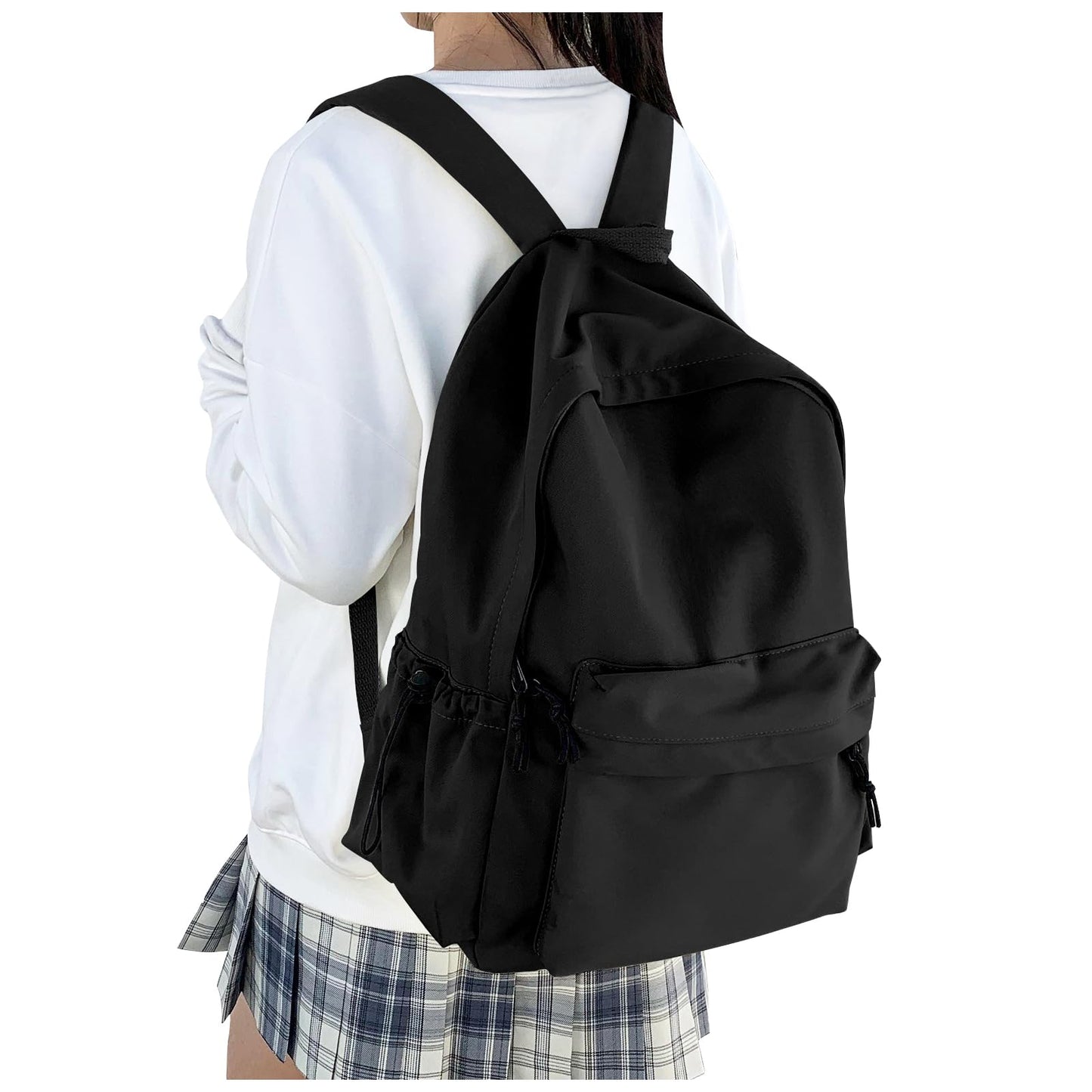 HYC00 School Backpack Womens, Causal Travel School Bags 14 Inch Laptop Backpack Rucksack Bag for Women Teenage Girls Boys Lightweight College Rucksack Water Resistant Bookbag Work Daypack, Black