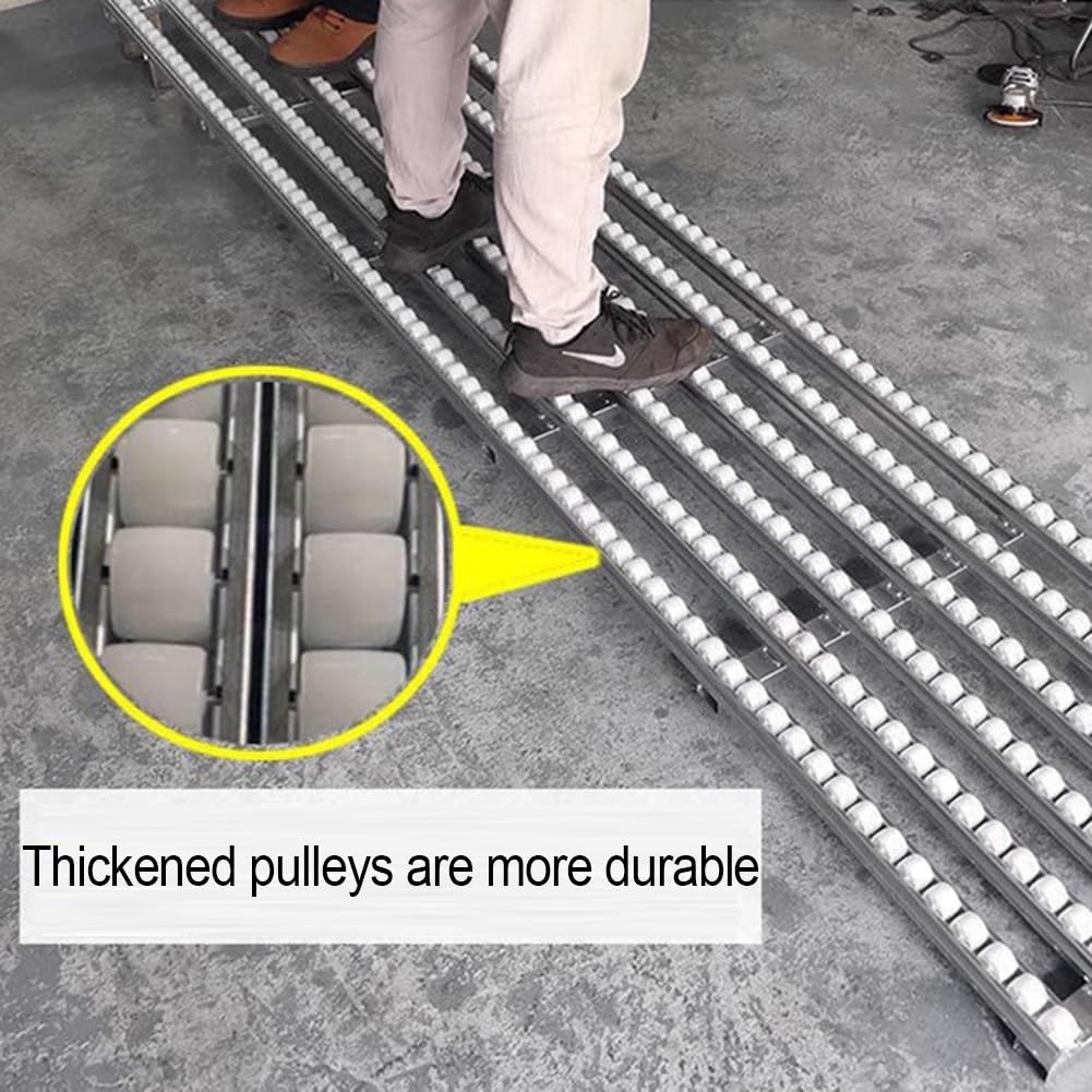 GZHENMZ Roller Stand Light-Duty Gravitys Conveyor, Splicable Roller Conveyor Slides, Portable ABS Plastic Roller, Transport Box Line Unloading Pulley(Silver-(W) 50cm,(L) 250cm)