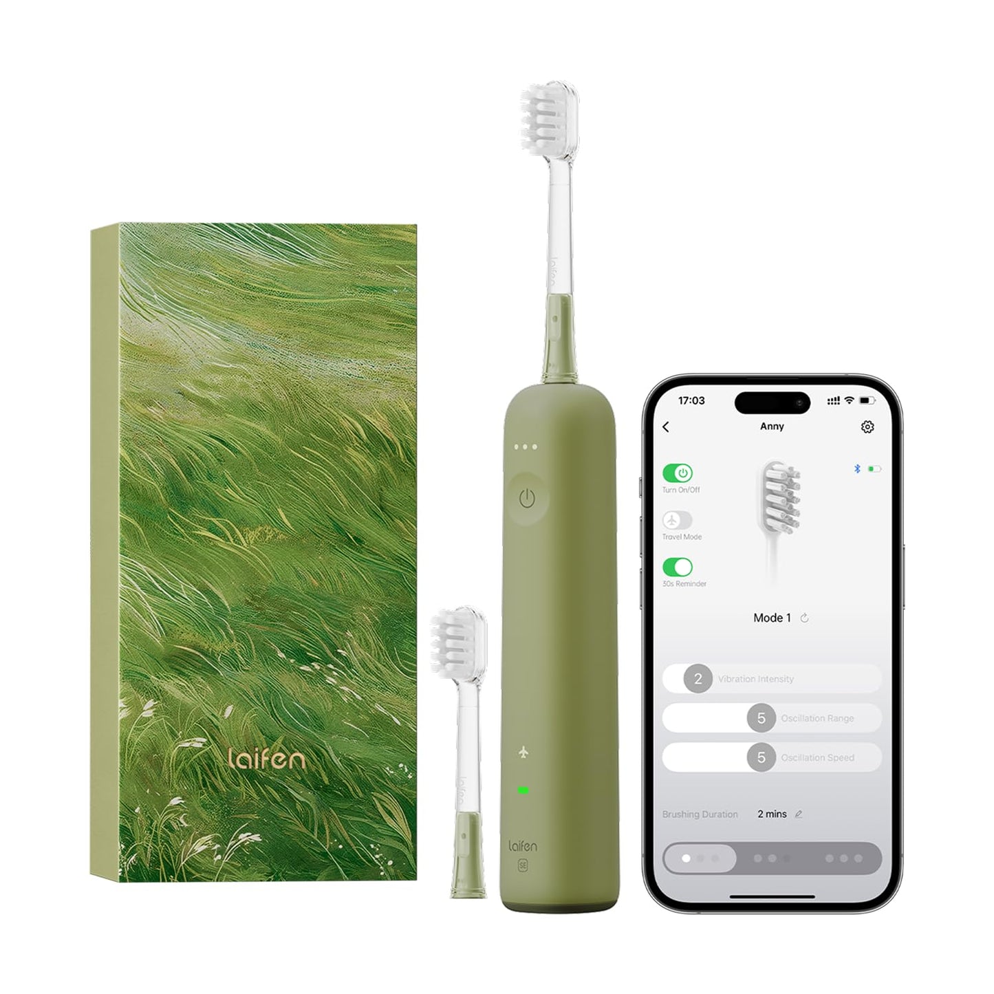 Laifen Wave Special Electric Toothbrush, New 2025 Version Oscillation & Vibration Sonic Electric Toothbrush for Adults with App, 2 Brush Heads, IP68 Waterproof Travel-Friendly (Misty Lavender)