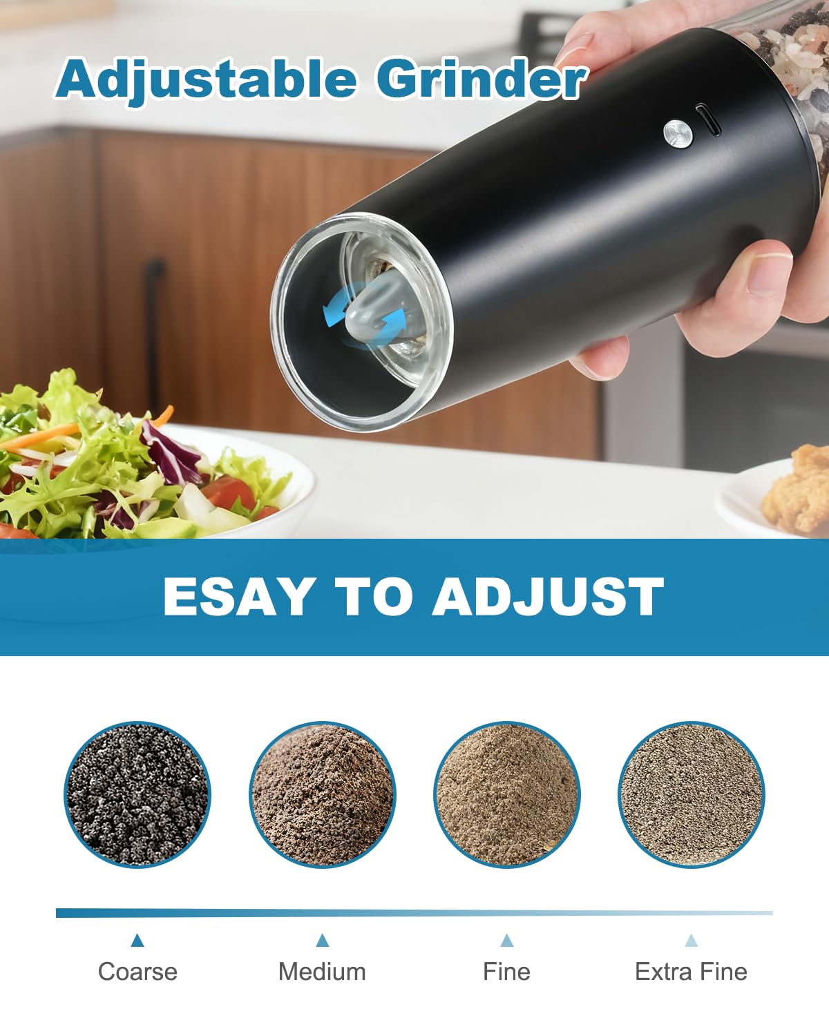 GVUHR Rechargeable Salt and Pepper Grinder Set，2 Intelligent Electric Grinders with Cleaning Brush，2 USB Charging Cables,Black Pepper and Salt Grinder Refillable