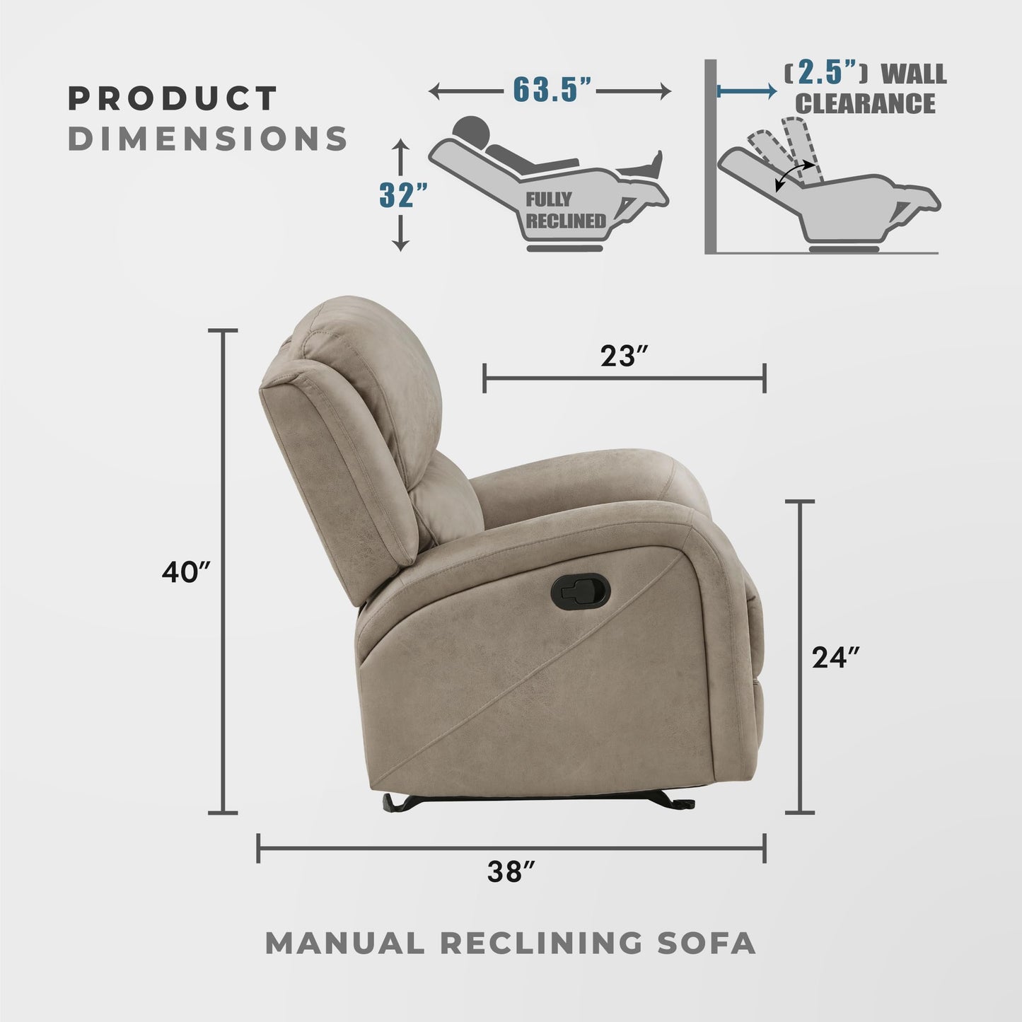 Lexicon Manual Double Reclining Sofa, Polished Microfiber Manual Wall Hugger Sofa Recliner for Living Room, Home Theater Seating, Track Arm, Stitching Cushion, Padded Foam Seat Cushion, Brown