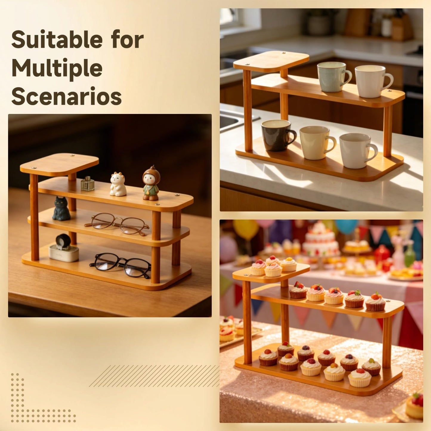 Joyoolife 3-Tier Wooden Makeup Organizer Shelf, Countertop Perfume Rack Organizer with Vertical Open Design, Compact Cosmetic Storage Stand for Bathroom, Bedroom, Vanity, Dressing Table and Kitchen
