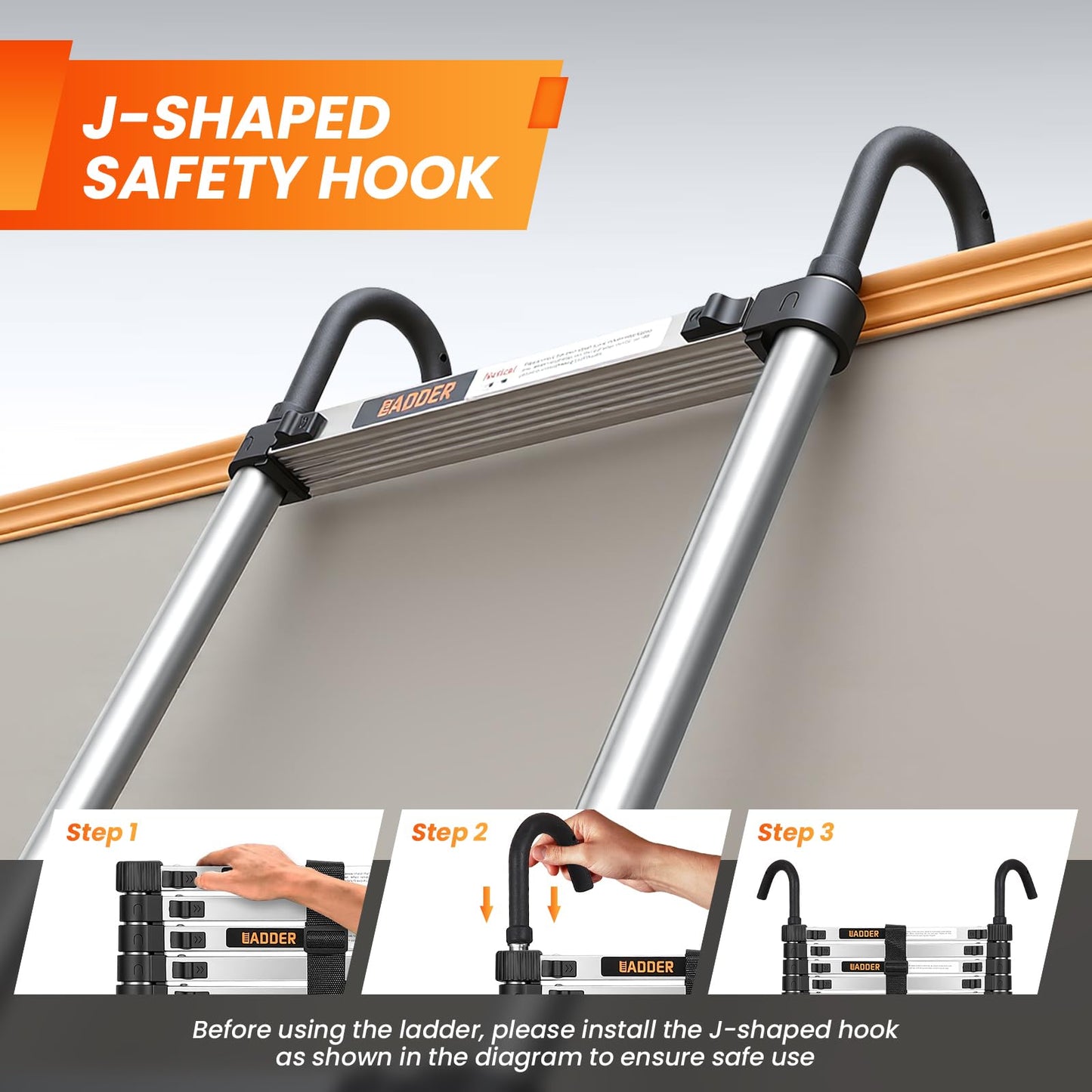 Telescoping Ladder,16.5 FT Extension Ladder w/Hooks,Stabilizers,Wheels,Heavy Duty 330lbs Max Capacity,Collapsible Telescopic Ladder for Rv,Roof,Outdoor
