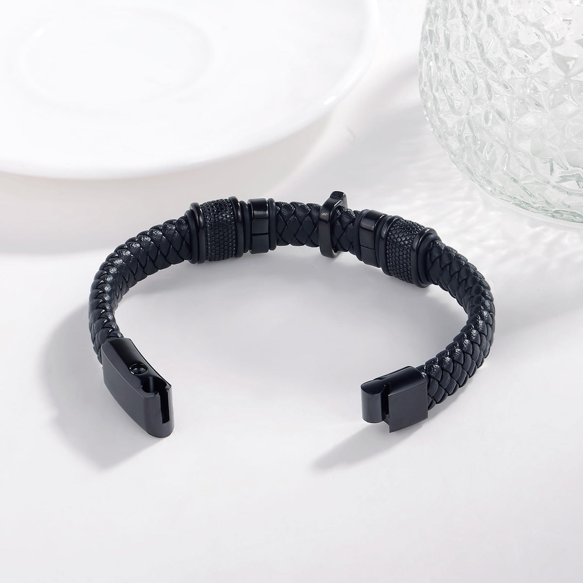 YOUFENG Urn Bracelet for Human Ashes Leather Cremation Cross Bracelet Stainless Steel Keepsake Cuff Bangle Jewelry for Men