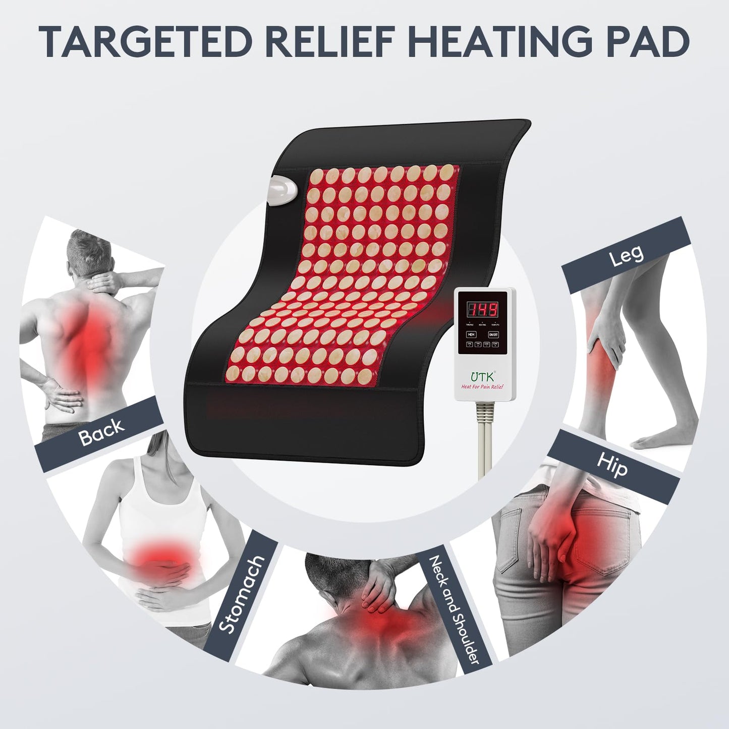 UTK Upgrade Far Infrared Heating Pad for Back, 5X Deeper Pain Relief Pure Jade Heating Pad with 153 Natural Jades, Hotter to 159℉, Weighted Electric Mat with Larger Heat Area, 4H Auto-Off, 31"x 21"