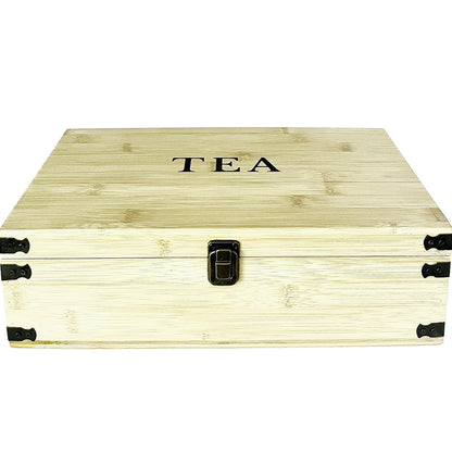 Zen Earth Inspired Large Wooden Tea Organizer Box, Big 14" Pine Storage Chest | 8-Slot Tall, Adjustable Shelves | 100% Handmade Craft Eco-Friendly Natural Décor