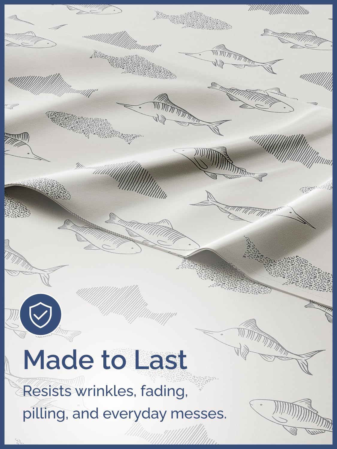 Kids Full Size Bed Sheet Set - 4 Piece Kids Loft Bed Sheets - Fish Sea Animal Themed Bedding - Soft, Cute - Breathable and Machine Washable - Ocean Animal Bed Set for Boys, Girls, Teens and Toddlers