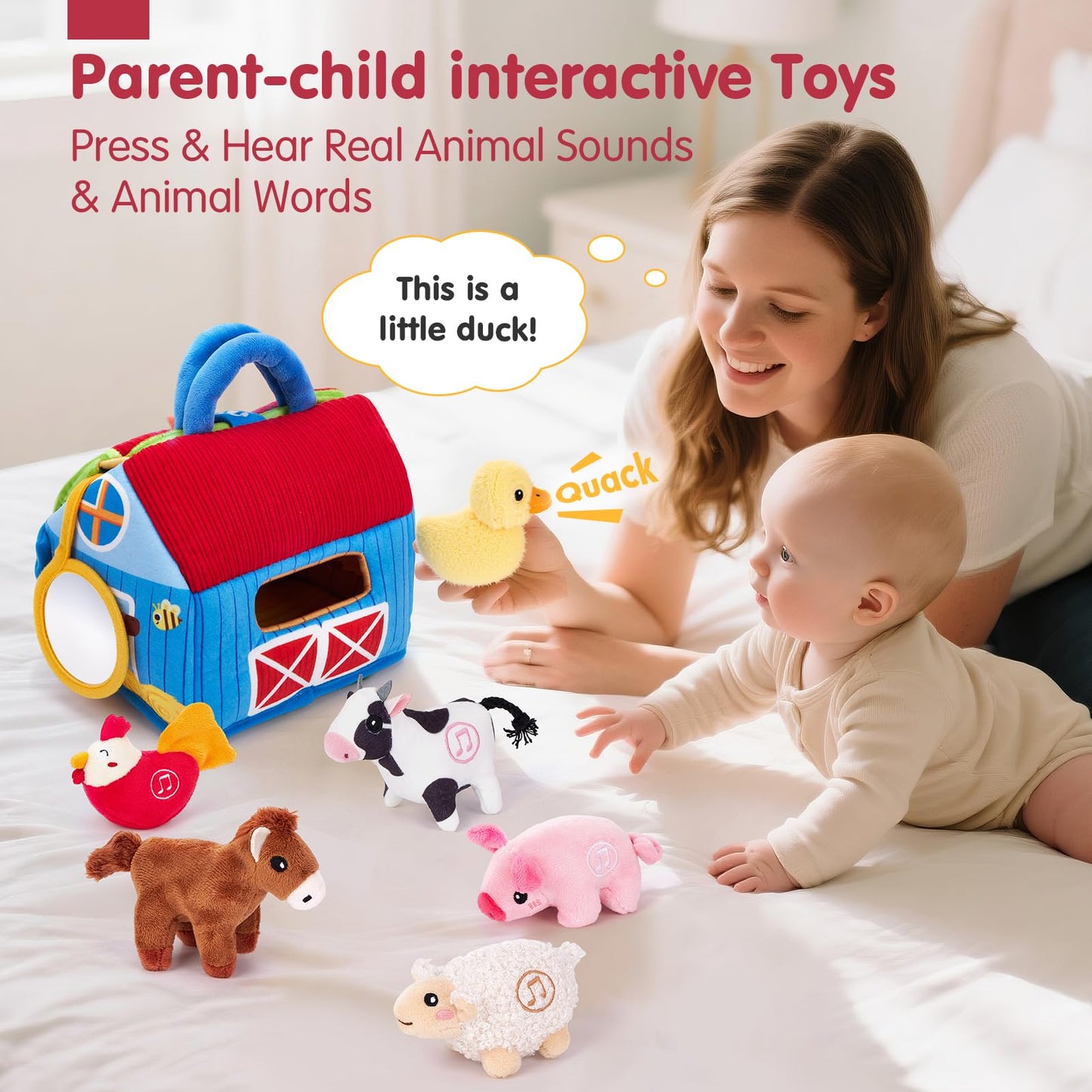 hahaland Baby Toys 6-12 Months - Surprise Barn with Stuffed Farm Animals with Real Sounds - Montessori Toys for 6 Month Old Baby Gifts Toddlers Sensory Toy 1 Year Old Boy Girl Gifts Infant Toys