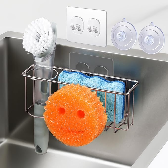 3-IN-1 Multiuse Sponge Holder for Kitchen Sink, Sponge Caddy for Scrub