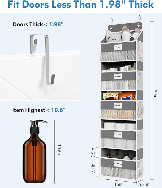 Over The Door Organizer Hanging, 2 Pack 5 Shelf Behind The Doors Storage