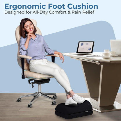 Foot Rest Under Desk Cushion - Adjustable Height 15 cm - Foot Stool - Premium Ergonomic Pad for Extra Leg Support - Breathable Mesh Cover - Non-Slip Bottom - Home Office Accessories