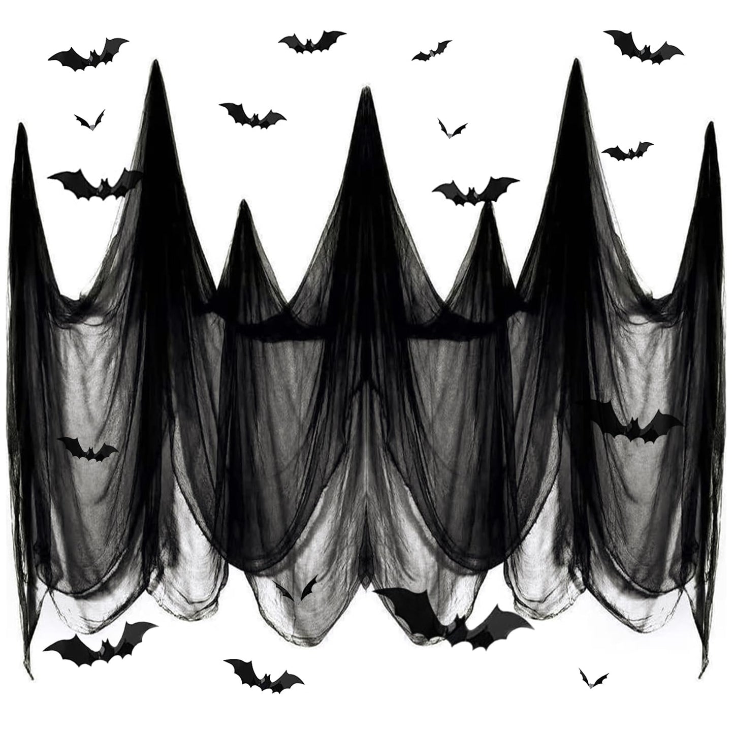 SHIYOUO 400" x 85" Halloween Black Creepy Cloth, Large Size Spooky Gauze Fabric, Halloween Scary Decoration for Haunted Houses Party Supplies Indoor Outdoor-Black 400" x 85"