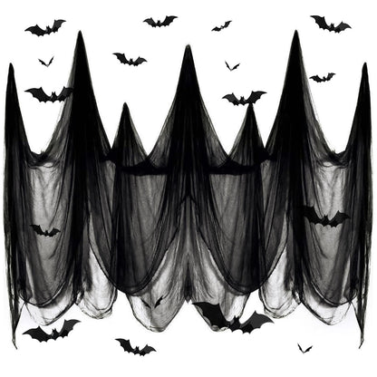 SHIYOUO 400" x 85" Halloween Black Creepy Cloth, Large Size Spooky Gauze Fabric, Halloween Scary Decoration for Haunted Houses Party Supplies Indoor Outdoor-Black 400" x 85"
