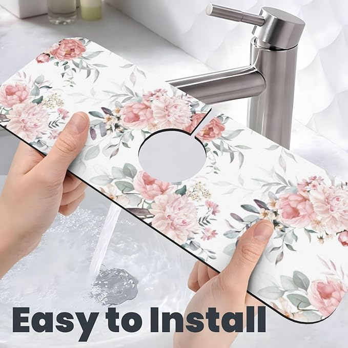 Peony Peonies Pink Flowers Leaves Watercolor Floral Kitchen Sink Splash Guard