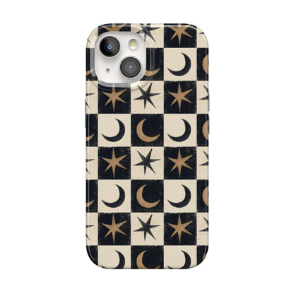 Casely iPhone 15 Plus Case | Fit Check | Neutral Checkerboard Checkered Classic Case | Compatible with MagSafe