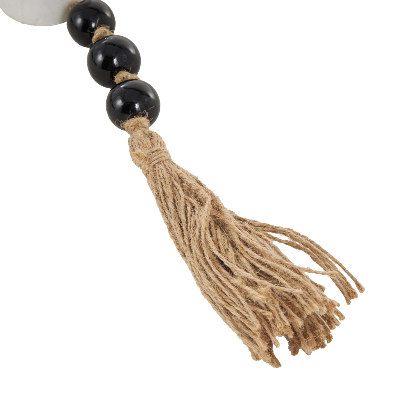 Deco 79 Marble Decorative Candle Holder Garland Candle Stand with Brown Tassel and Black Beads, Candlestick Holder 52" x 2" x 2", White