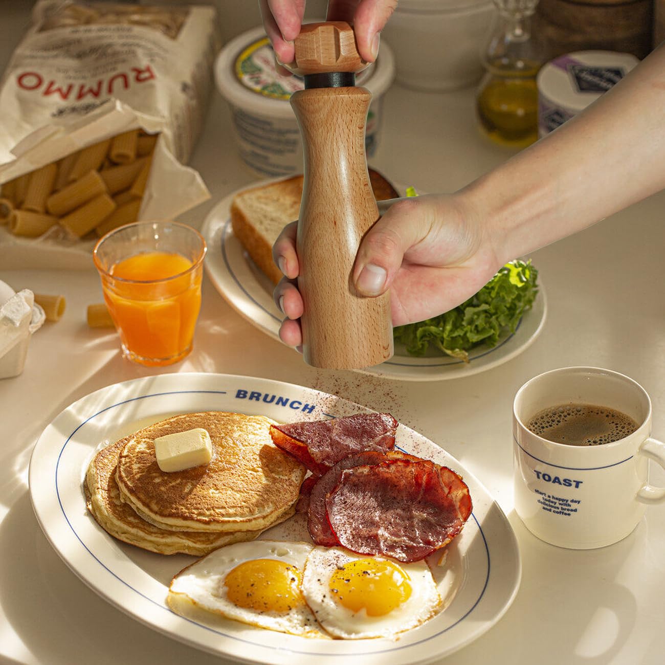 Wooden Salt And Pepper Grinder Set –【Gear-Shape Knob & Effortless Grinding】8 Inch Manual Refillable Pepper Grinder Set (2)