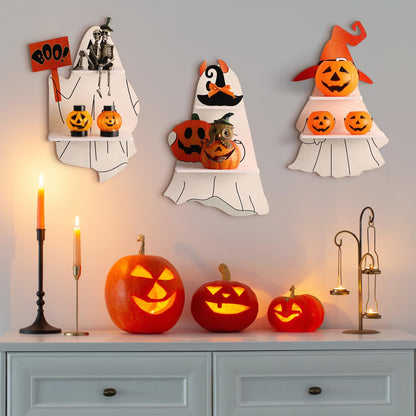 Lineshading 3 Pcs Halloween Ghost Wall Shelves Wall Decor Hanging Sign with Shelf Bathroom Shelves Aesthetic Crystal Shelf Ghost Decor for Bedroom Livingroom Party Decoration