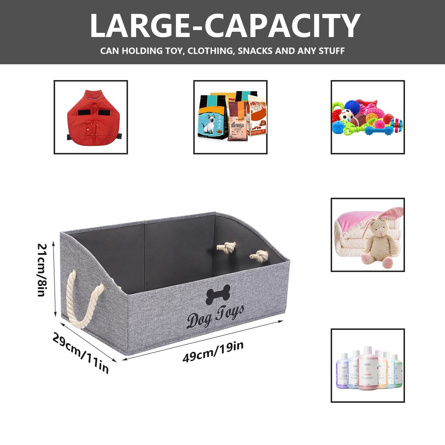Morezi Large Dog Toy Bin - Shallow Toy Baskets for Living Room, Playroom, Closet & Home Organization - Snow Grey