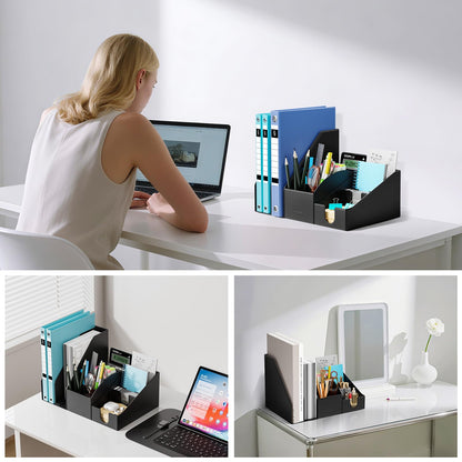 KONDOUND Magnetic Desk Organizer Set - Multifunctional PU Leather Desktop Storage with File Holder, 5-Tier Storage Box, Card and Sticky Note Slots, Office Supplies Accessories for Desk & Workspace