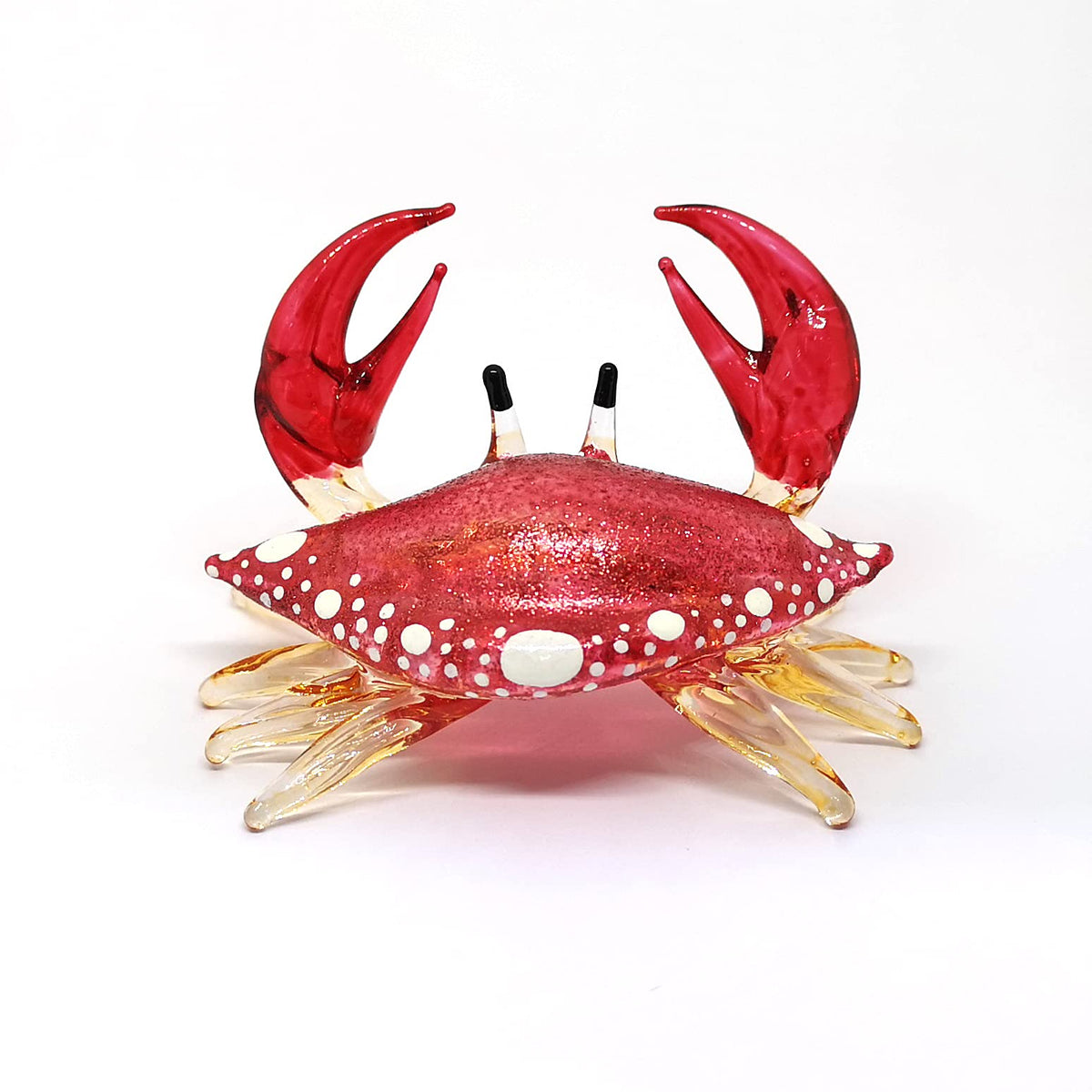 ZOOCRAFT Glass Crab Figurine Red Hand Blown Painted Art Miniature Coastal Style Gift Home Decoration,1.7 x 2.5 x 1.4 inches.