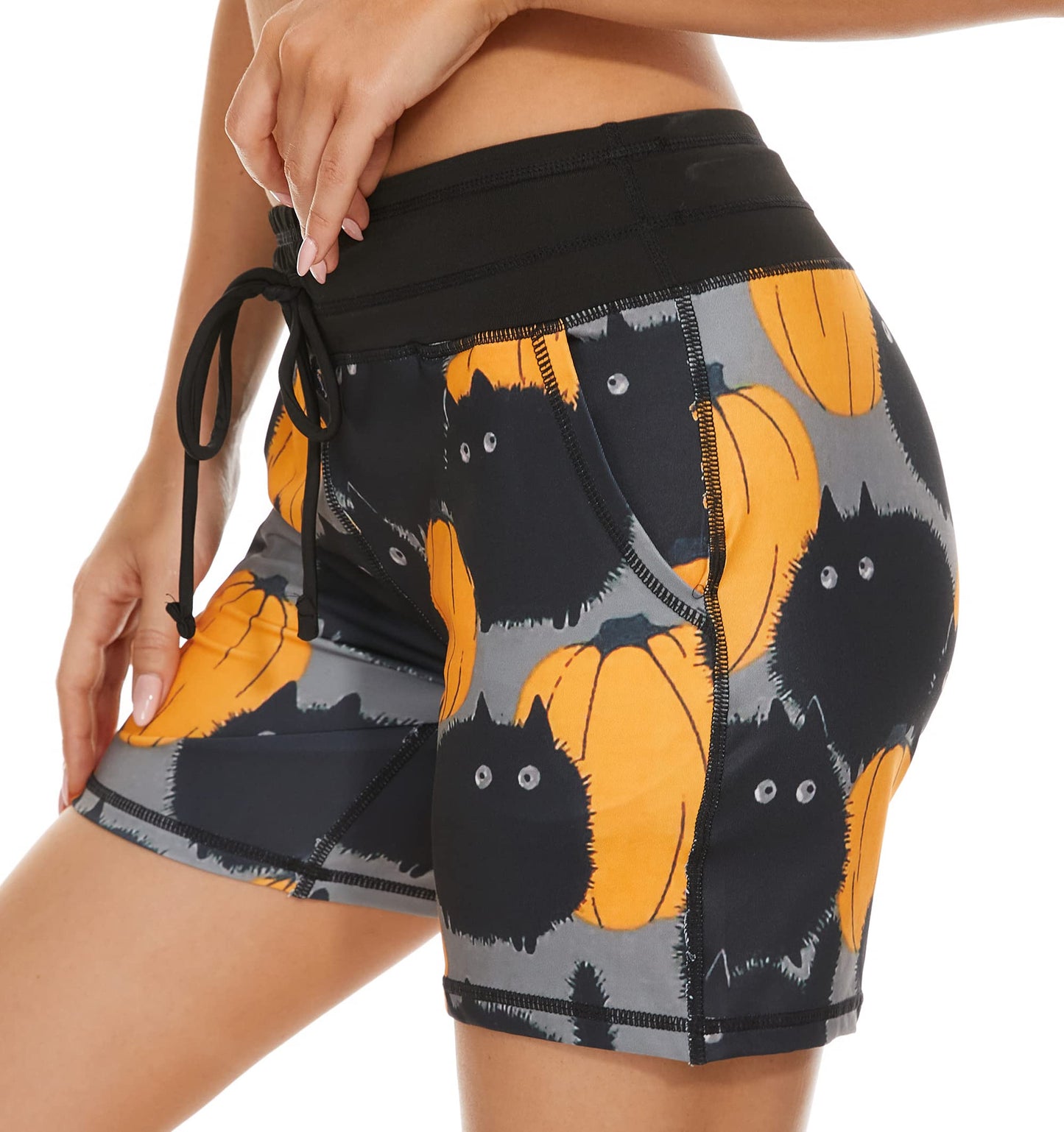 MOUEEY Women's Workout Hiking Shorts Running Athletic Gym Shorts with Pockets (Black Cat, Small)