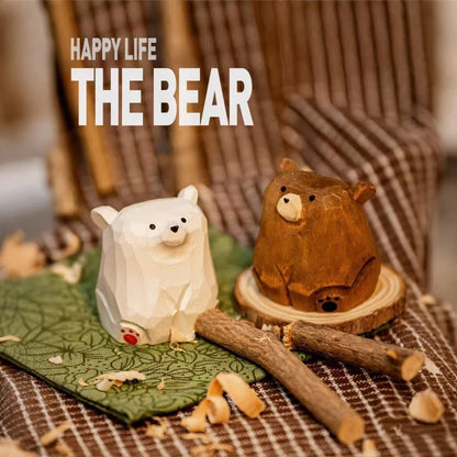 ShaoAngDuoMi Small Sitting Wooden Bear Figurines, 3-Pack – Hand-Carved Brown, Polar & Black Bears, 1.4" Cute Desk & Monitor Top Decor, Gift for Animal Lovers