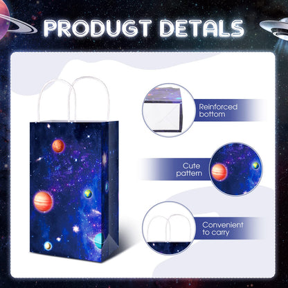 Nezyo Outer Space Present Bags - 24 Pack Galaxy Gift Bags for Kids' Space Theme Party Supplies(Galaxy Style)