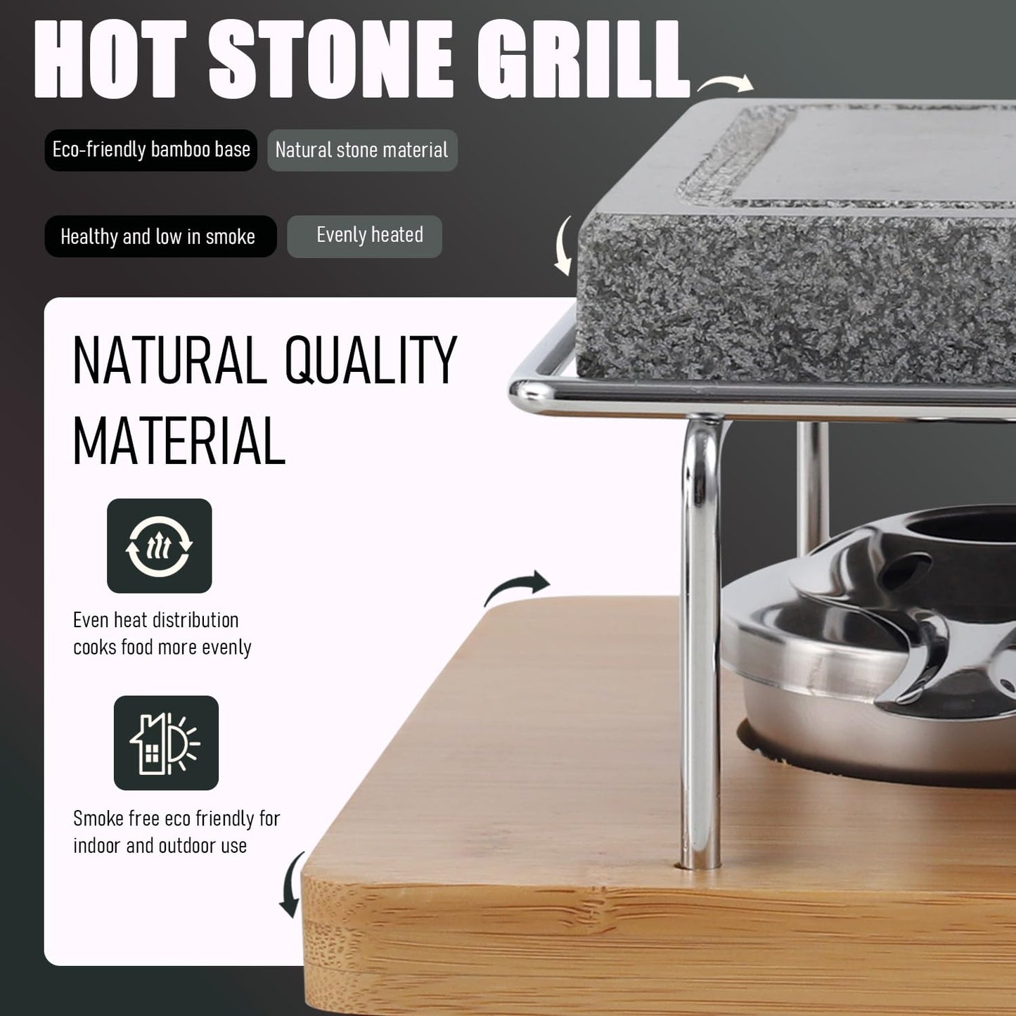 Artestia Hot Stone Cooking Set for Steak, Volcanic Stone Grill Plate with 2 Burners, Lava Steak Stone Set for Indoor Dining, Restaurant Style Searing, Personal Tabletop Cooking