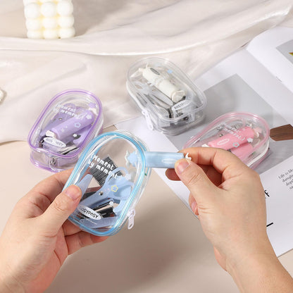 PATIKIL 2 Pack Office Supplies Set, 7pcs Desk Supplies Set Stapler Tape Dispenser Scissors Accessories Kit Mini Office Supply Kit Cute Small for Desk Women Organizer, Pink Purple