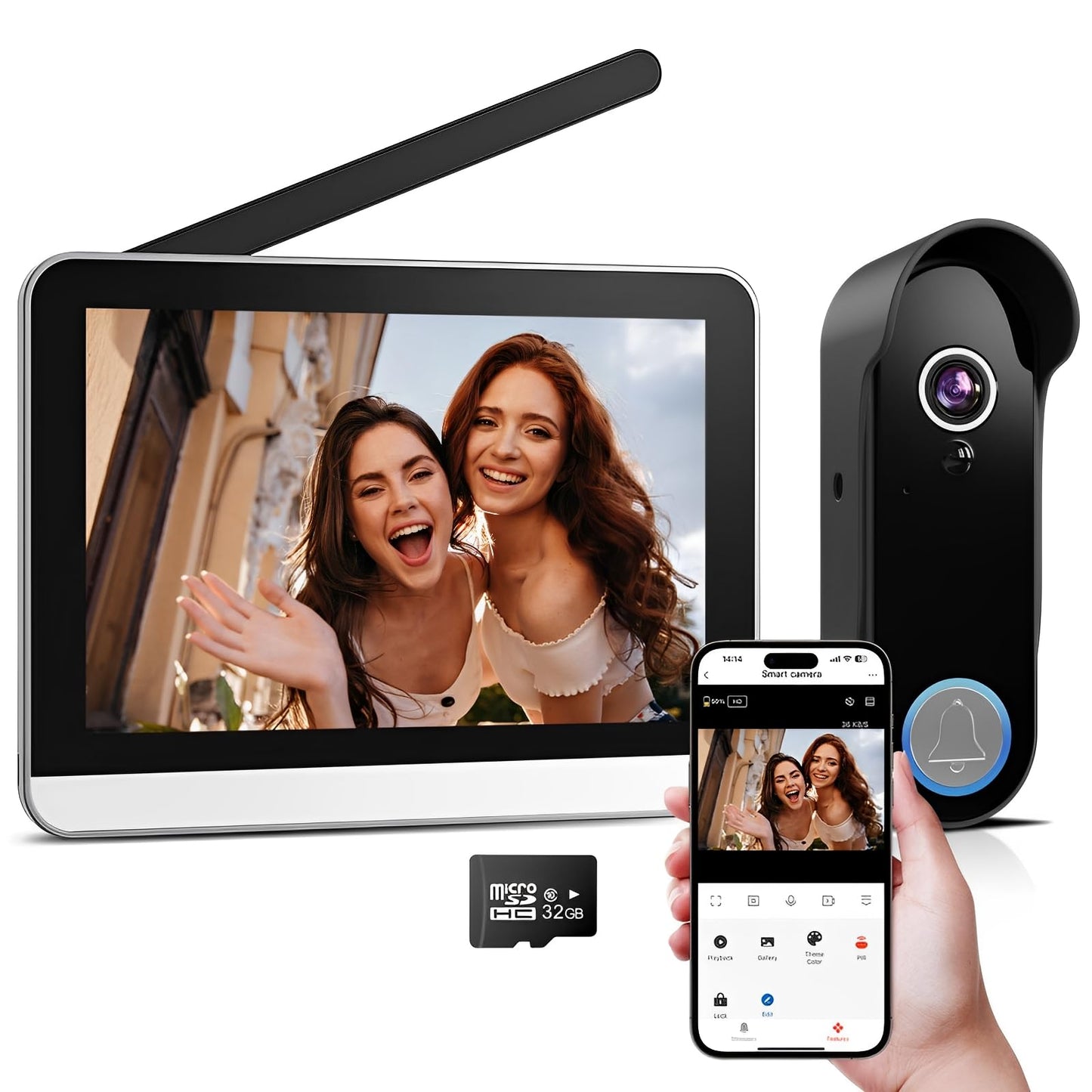 Wireless Doorbell Camera with 7" Touchscreen Monitor, 1080P Video Door Phone Intercom System WiFi, PIR Motion Detection, Local Storage, No Monthly Fee, 2-Way Audio, Night Vision, Tuya App Control