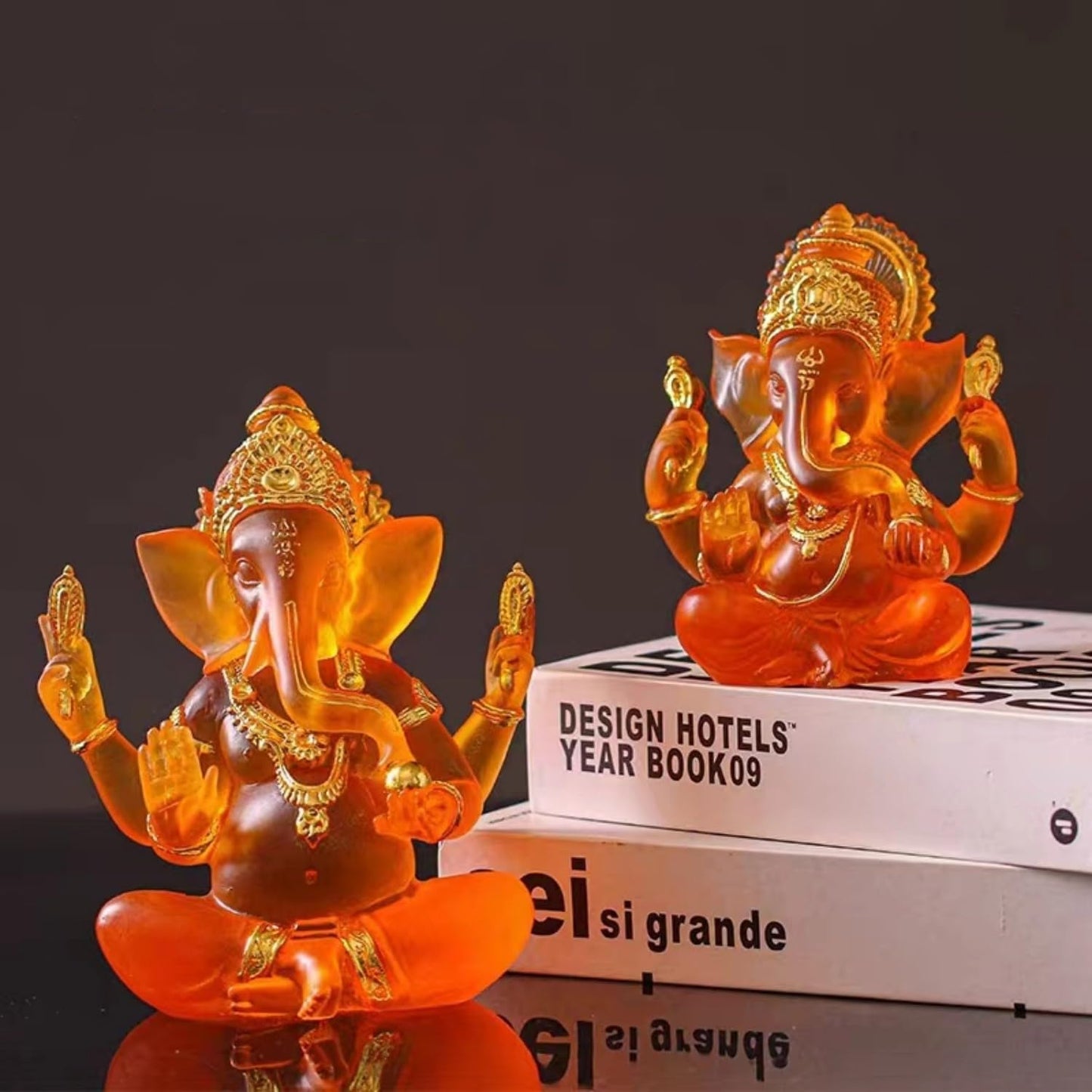 Yahu Lando Indian God Lord Ganesha Statue,Orange Lmitation Glass Hindu Elephant Statue Ganpati Idol Buddha Sculptures,Hindu Gift,Home Temple Mandir Meditation Yoga Room Decor 5.5"