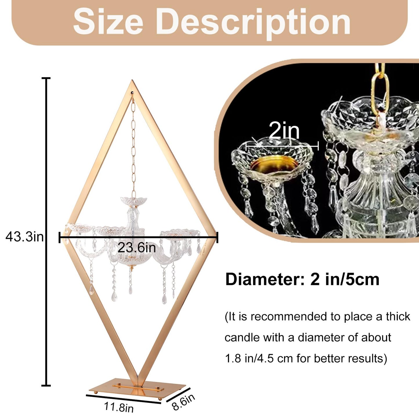 BFECGDXT 2pcs 43" Diamond Centerpieces for Tables, Metal Candle Holders Acrylic Centerpiece Stand, Gold Candelabra Stand for Wedding Dining Tables Party Home Decoration