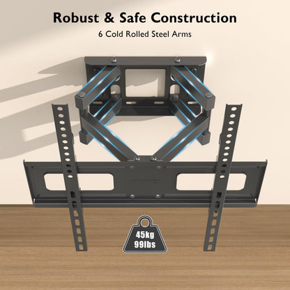 BONTEC TV Wall Mount for 23-70 Inch LED LCD, Swivels Tilts Extends Double Arm Full Motion TV Wall Bracket Holds up to 45kg, Includes HDMI Cable, Spirit Level, Max VESA 400x400mm
