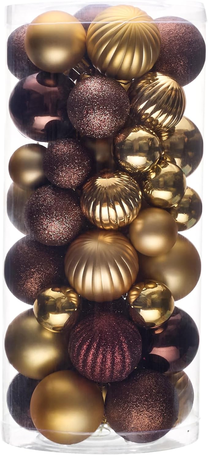 50ct Christmas Balls Ornaments for Xmas Tree, Bronze Copper Gold Shatterproof Christmas Tree Decorations Hanging Ball for Holiday Party Decor(1.57"-2.36")