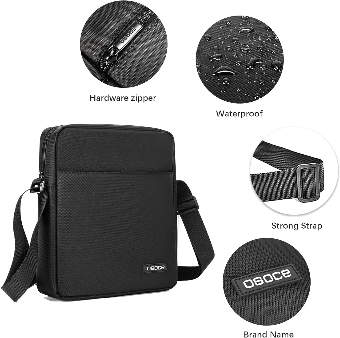 OSOCE Mens Shoulder Bag Messenger Man Bag Travel Business Crossbody Pack Chest Sling Bag Satchel Side Phone Bag Casual Handbag with Adjustable Strap for Men Working Daily Black