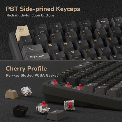 RK ROYAL KLUDGE M75 Wireless Mechanical Keyboard 2.4Ghz/BT5.1/USB-C Gaming Keyboard 75% Layout 81 Keys Gasket Mount with OLED Display & Knob RGB Backlight Hot-Swappable Red Switch, Grey, US Layout
