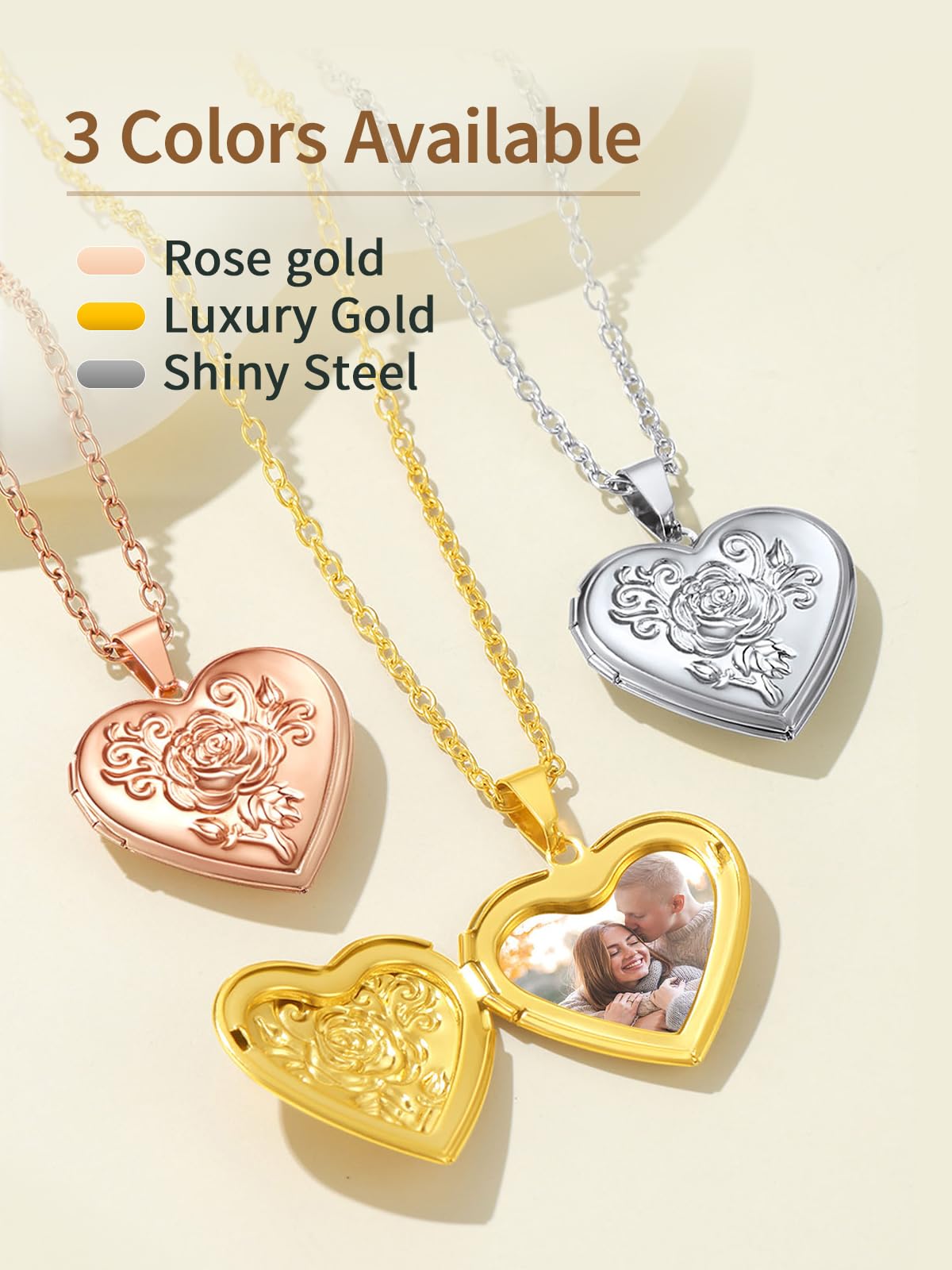 FindChic Photo Necklace for Women, Heart Locket Pendant with Picture Inside, Rose Gold Personalized Memorial Jewelry, Custom Gift for Mom Wife Girlfriend Birthday Valentine's Day
