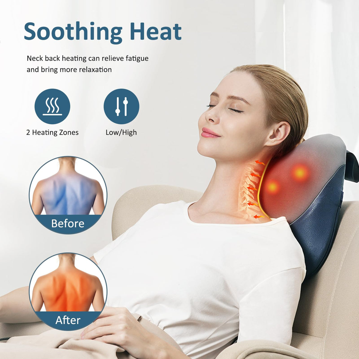MOUNTRAX Back Massager with Heat, Gifts for Women Men, Shiatsu Neck and Back Massager for Pain Relief Deep Tissue, 3D Kneading Portable Massage Pillow for Neck, Shoulders and Full Body