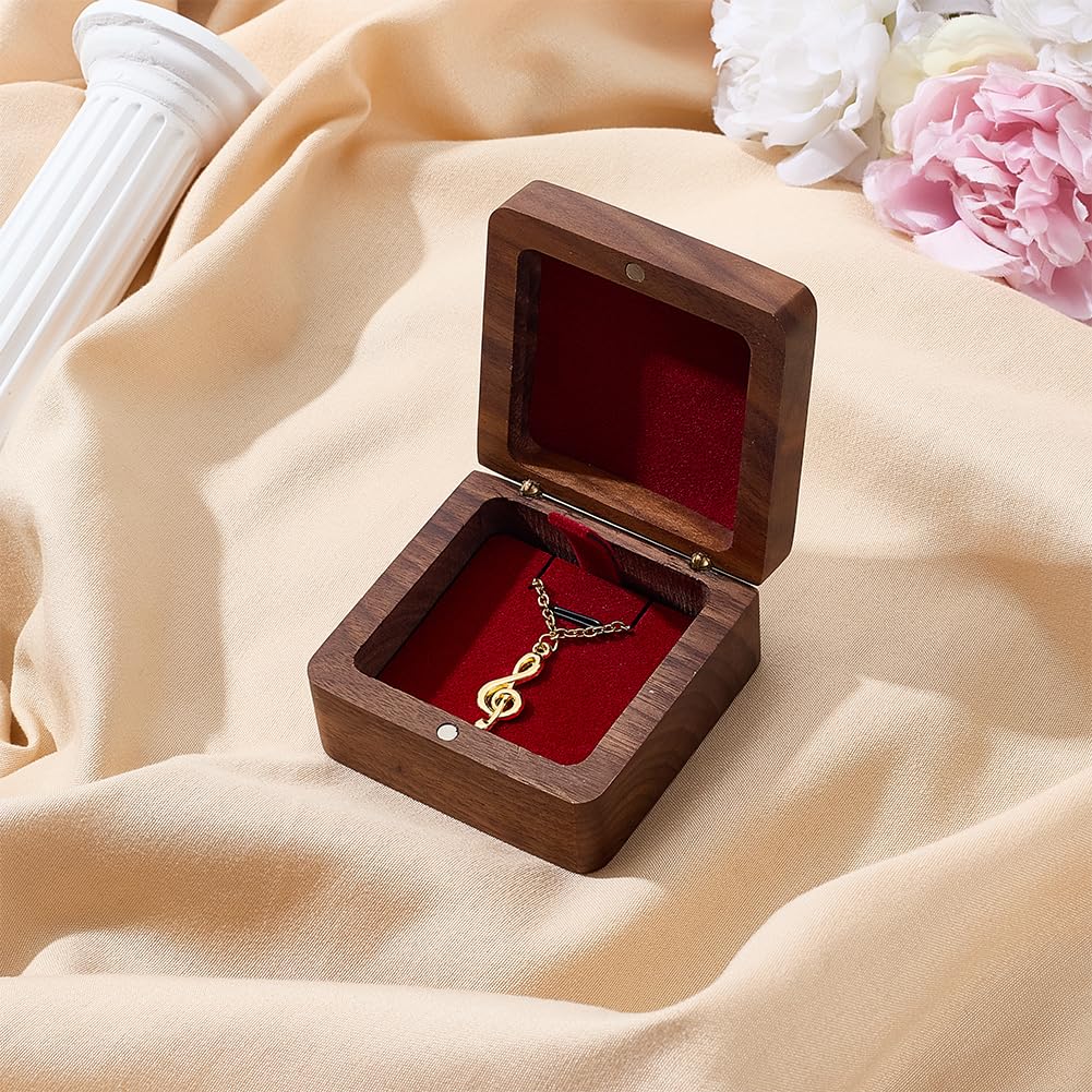 PLIGREAT Wooden Necklace Gift Box, Small Jewelry Display Case Vintage Natural Walnut Wooden Pendant Storage Box for Wedding Engagement Birthday Anniversary Christmas