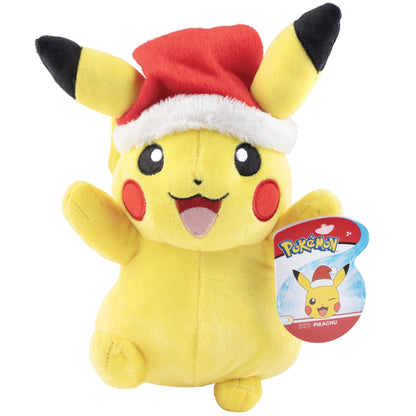 Pokémon 8" Holiday Pikachu Plush with Santa Hat Accessory - Officially Licensed - Generation 1 - Stuffed Animal Toy Figure - Christmas Stocking Stuffer Gift for Kids, Boys, Girls - 2+