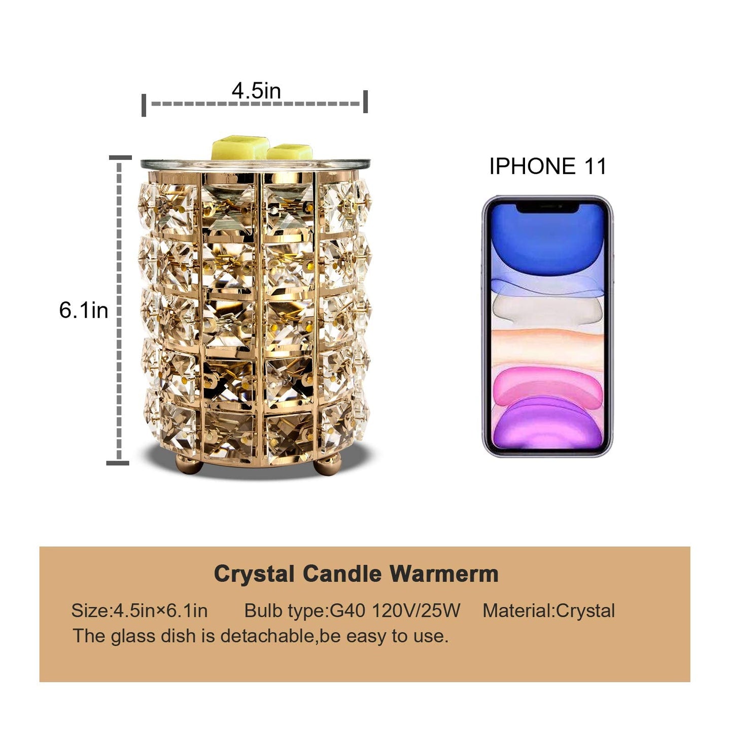 Wrought Iron Crystal Wax Melt Warmer Electric Oil Burner Wax Melt for Home, Kitchen, Living Room, Bedroom, SPA(Golden)?-