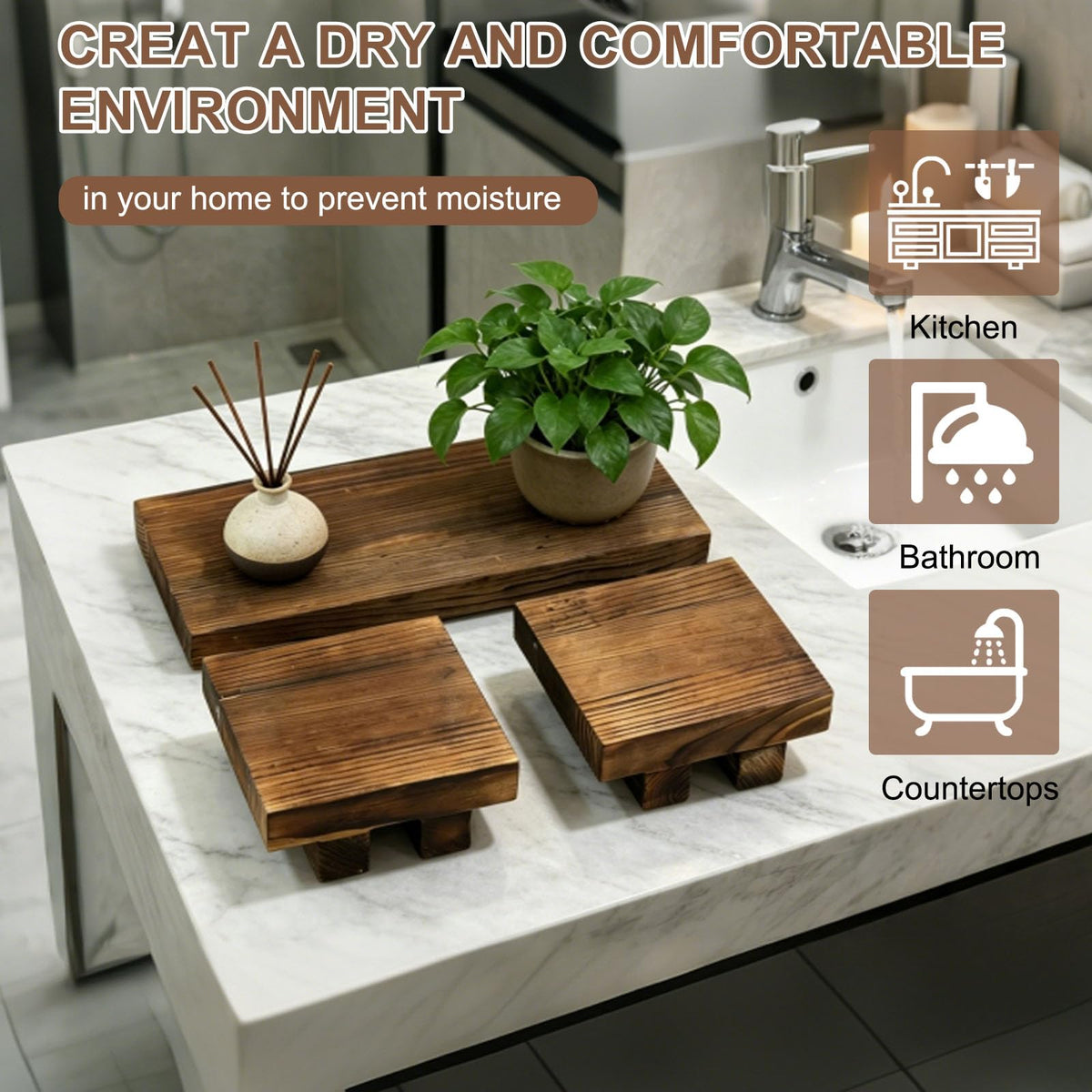 Klunk Wood Display Riser Set of 3, Rustic Farmhouse Countertop Stands