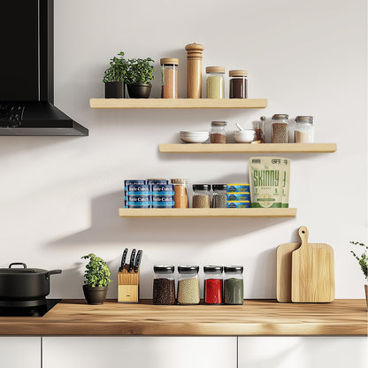 ABSWHLM Floating Wall Shelves 3-Pack - 24-Inch Rustic Wooden Shelves for Storage and Décor, Easy Installation for Living Room, Bedroom, and Kitchen