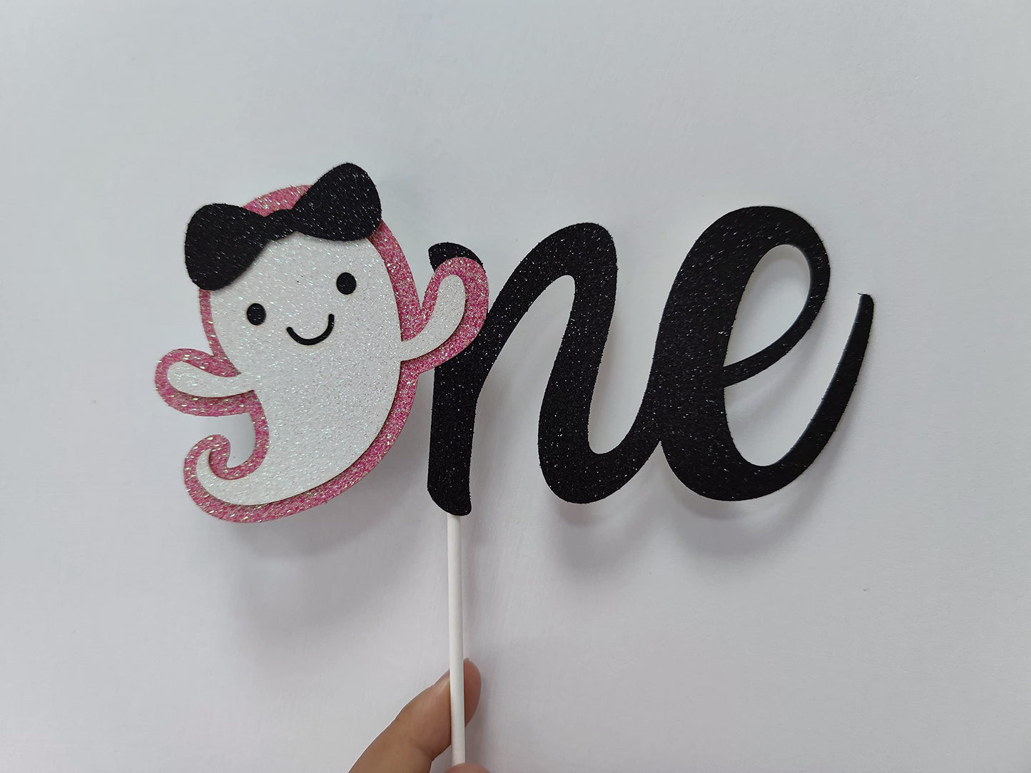 Pink Glitter Halloween Ghost One Birthday Cake Topper The Spooky One Cake Topper for Pink Girl Halloween1st Birthday Cake Decorations