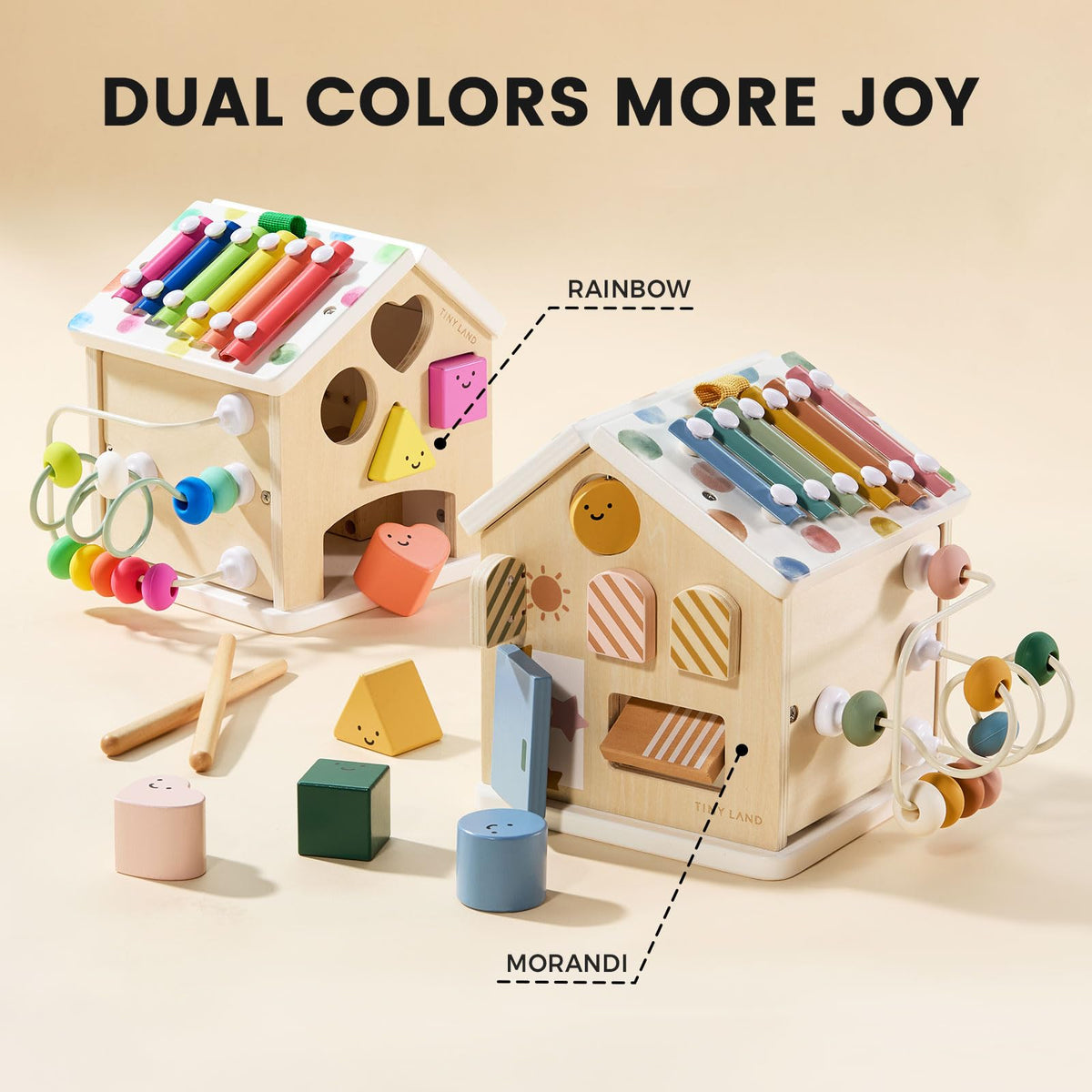 Tiny Land 9-in-1 Wooden Activity Cube, Educational Toy for Toddlers
