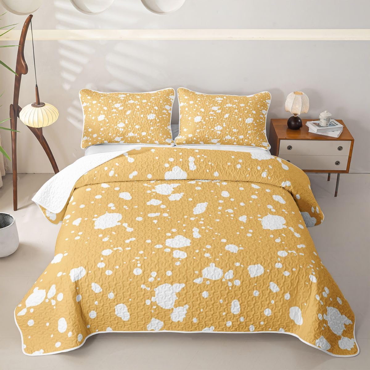 Erosebridal Geometric Quilted Bedspreadd Set Twin Mustard Yellow Coverlet Set Bohemian Abstract Bed Set Nordic Style Bedding Set