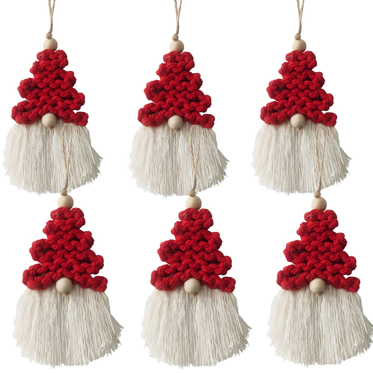 6 Pieces Macrame Christmas Gnome Ornaments, Boho Christmas Decorations Woven Gnome Xmas Ornaments Set for Christmas Tree Hanging for Xmas Party Living Room Dorm Nursery Room Craft Gifts (Red)