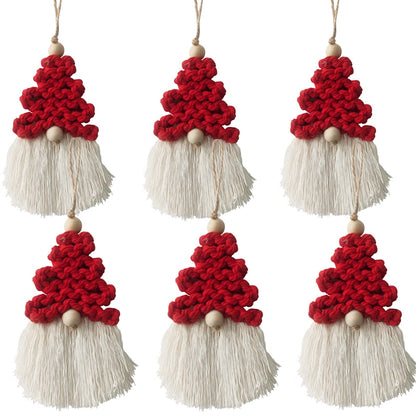 6 Pieces Macrame Christmas Gnome Ornaments, Boho Christmas Decorations Woven Gnome Xmas Ornaments Set for Christmas Tree Hanging for Xmas Party Living Room Dorm Nursery Room Craft Gifts (Red)